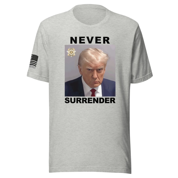 donald-trump-mug-shot–never surrender-t-shirt-athletic-heather